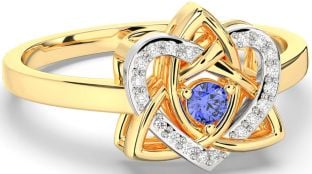 Diamond Sapphire Gold Silver Celtic Trinity Knot Heart Ring