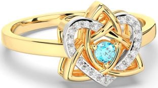 Diamond Topaz Gold Silver Celtic Trinity Knot Heart Ring