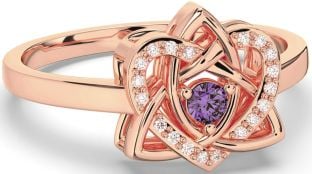 Diamond Alexandrite Rose Gold Celtic Trinity Knot Heart Ring