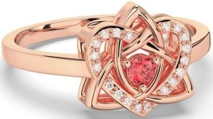 Diamond Ruby Rose Gold Celtic Trinity Knot Heart Ring