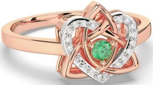 Diamond Emerald White Rose Gold Celtic Trinity Knot Heart Ring