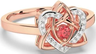 Diamond Ruby White Rose Gold Celtic Trinity Knot Heart Ring