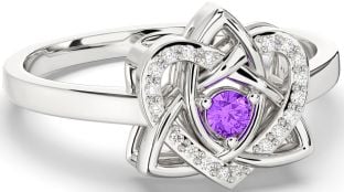 Diamond Amethyst Silver Celtic Trinity Knot Heart Ring