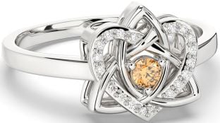 Diamond Citrine Silver Celtic Trinity Knot Heart Ring