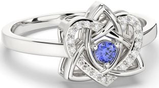 Diamond Sapphire Silver Celtic Trinity Knot Heart Ring