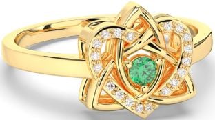 Diamond Emerald Gold Celtic Trinity Knot Heart Ring