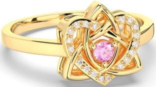 Diamond Pink Tourmaline Gold Celtic Trinity Knot Heart Ring