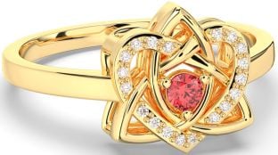 Diamond Ruby Gold Celtic Trinity Knot Heart Ring