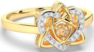 Diamond Citrine White Yellow Gold Celtic Trinity Knot Heart Ring