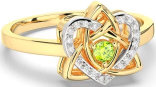 Diamond Garnet White Yellow Gold Celtic Trinity Knot Heart Ring