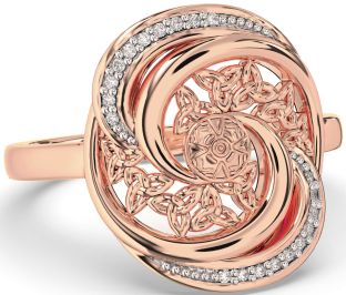 Diamond Rose Gold Silver Celtic Warrior Trinity Knot Ring Mens Ladies Unisex