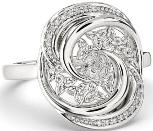 Diamond Silver Celtic Warrior Trinity Knot Ring Mens Ladies Unisex