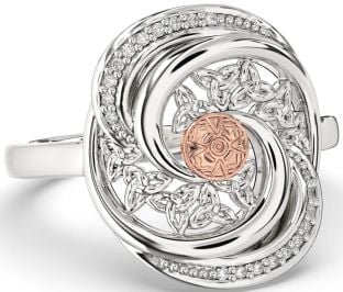 Diamond Rose Gold Silver Celtic Warrior Trinity Knot Ring Mens Ladies Unisex