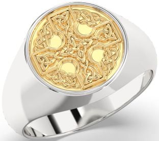 Gold Silver Celtic Cross Signet Ring