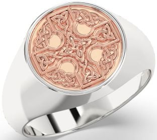 White Rose Gold Celtic Cross Signet Ring