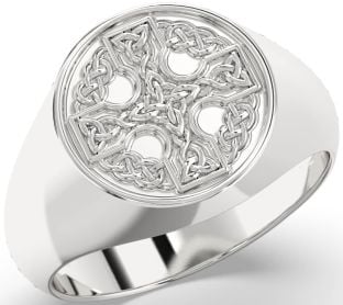 White Gold Celtic Cross Signet Ring