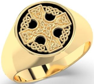 Gold Black Rhodium Celtic Cross Signet Ring