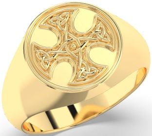 Gold Silver Celtic Cross Signet Ring