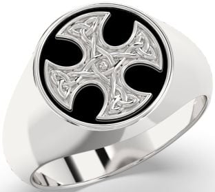 Silver Black Rhodium Celtic Cross Signet Ring