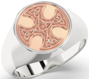 White Rose Gold Celtic Cross Signet Ring