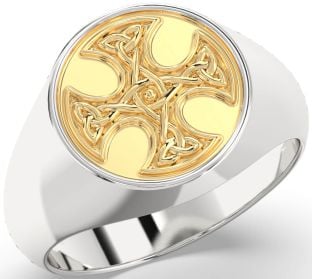 White Yellow Gold Celtic Cross Signet Ring