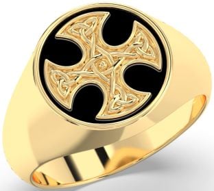 Gold Black Rhodium Celtic Cross Signet Ring