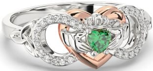 Diamond Emerald Rose Gold Silver Infinity Claddagh Heart Celtic Trinity Knot Ring