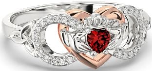 Diamond Garnet Rose Gold Silver Infinity Claddagh Heart Celtic Trinity Knot Ring