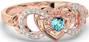 Diamond Aquamarine Rose Gold Silver Infinity Claddagh Heart Celtic Trinity Knot Ring