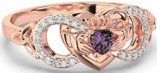 Diamond Alexandrite Rose Gold Silver Infinity Claddagh Heart Celtic Trinity Knot Ring