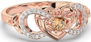 Diamond Citrine Rose Gold Silver Infinity Claddagh Heart Celtic Trinity Knot Ring