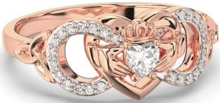 Diamond Rose Gold Silver Infinity Claddagh Heart Celtic Trinity Knot Ring