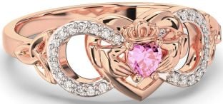 Diamond Pink Tourmaline Rose Gold Silver Infinity Claddagh Heart Celtic Trinity Knot Ring