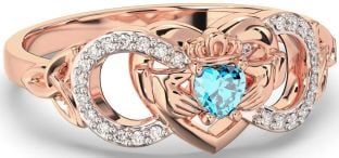 Diamond Topaz Rose Gold Silver Infinity Claddagh Heart Celtic Trinity Knot Ring