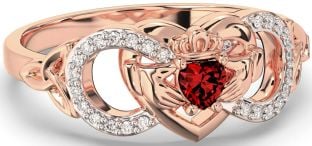 Diamond Garnet Rose Gold Infinity Claddagh Heart Celtic Trinity Knot Ring