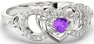 Diamond Amethyst Silver Infinity Claddagh Heart Celtic Trinity Knot Ring