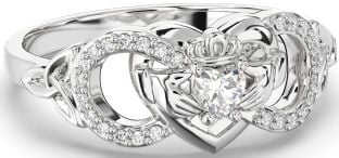 Diamond Silver Infinity Claddagh Heart Celtic Trinity Knot Ring