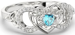 Diamond Topaz Silver Infinity Claddagh Heart Celtic Trinity Knot Ring