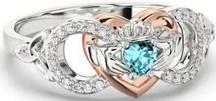 Diamond Aquamarine Rose Gold Silver Infinity Claddagh Heart Celtic Trinity Knot Ring
