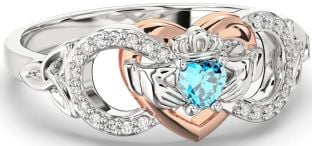 Diamond Topaz Rose Gold Silver Infinity Claddagh Heart Celtic Trinity Knot Ring
