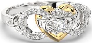 Diamond Gold Silver Infinity Claddagh Heart Celtic Trinity Knot Ring