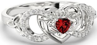 Diamond Garnet White Gold Infinity Claddagh Heart Celtic Trinity Knot Ring