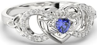 Diamond Sapphire White Gold Infinity Claddagh Heart Celtic Trinity Knot Ring