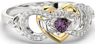 Diamond Alexandrite White Yellow Gold Infinity Claddagh Heart Celtic Trinity Knot Ring