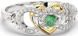 Diamond Emerald White Yellow Gold Infinity Claddagh Heart Celtic Trinity Knot Ring