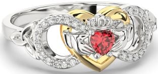 Diamond Ruby White Yellow Gold Infinity Claddagh Heart Celtic Trinity Knot Ring