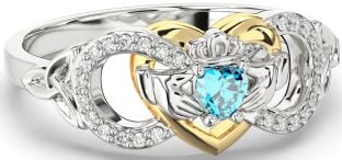 Diamond Topaz White Yellow Gold Infinity Claddagh Heart Celtic Trinity Knot Ring