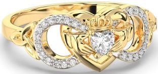 Diamond Gold Infinity Claddagh Heart Celtic Trinity Knot Ring