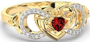 Diamond Garnet Gold Infinity Claddagh Heart Celtic Trinity Knot Ring