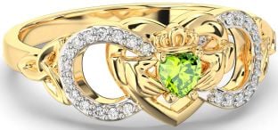 Diamond Peridot Gold Infinity Claddagh Heart Celtic Trinity Knot Ring